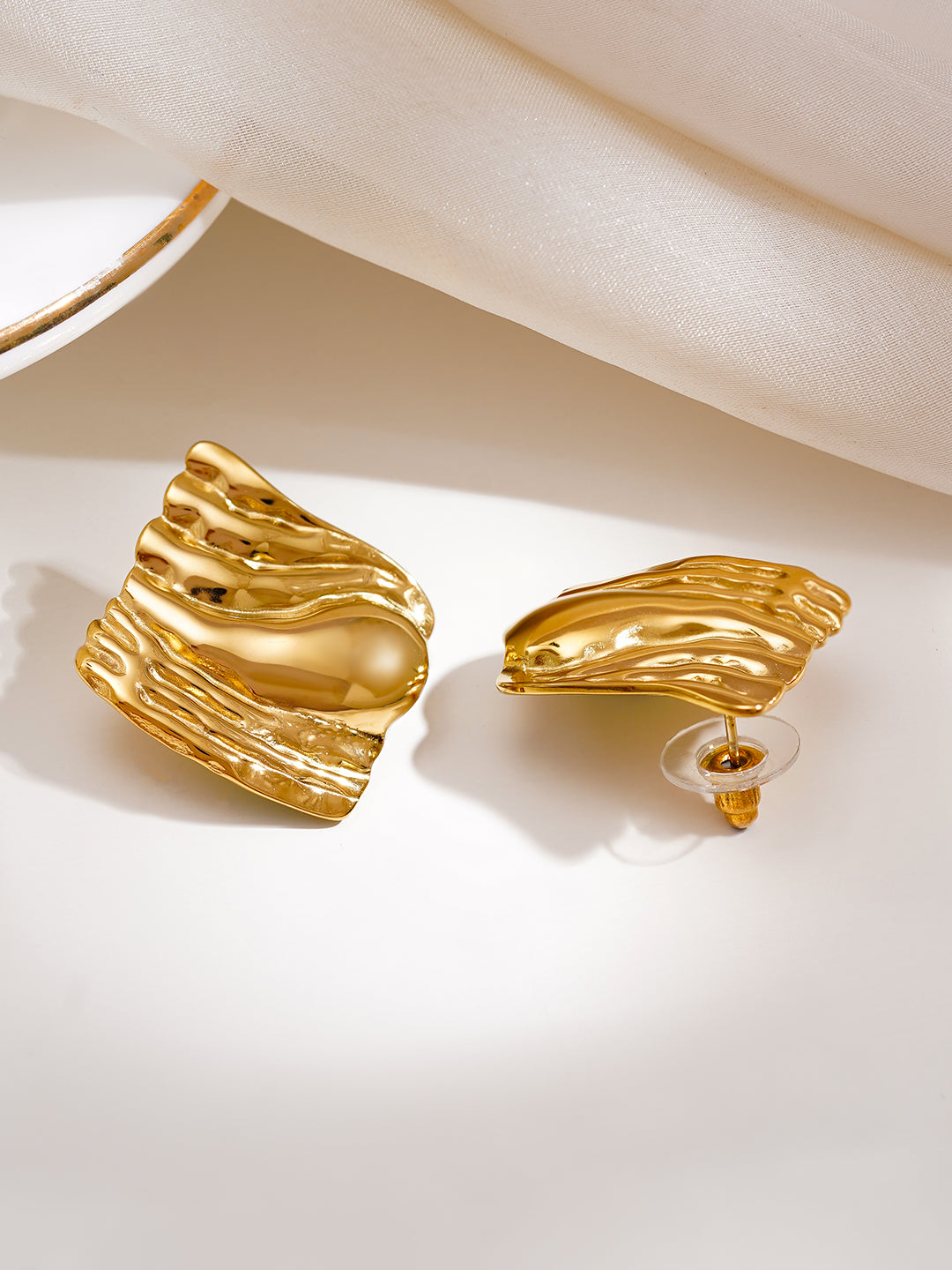 Demi Fine 18K Gold Plated Stainless steel Liquid Gold Stud Earrings Length - 3 cm