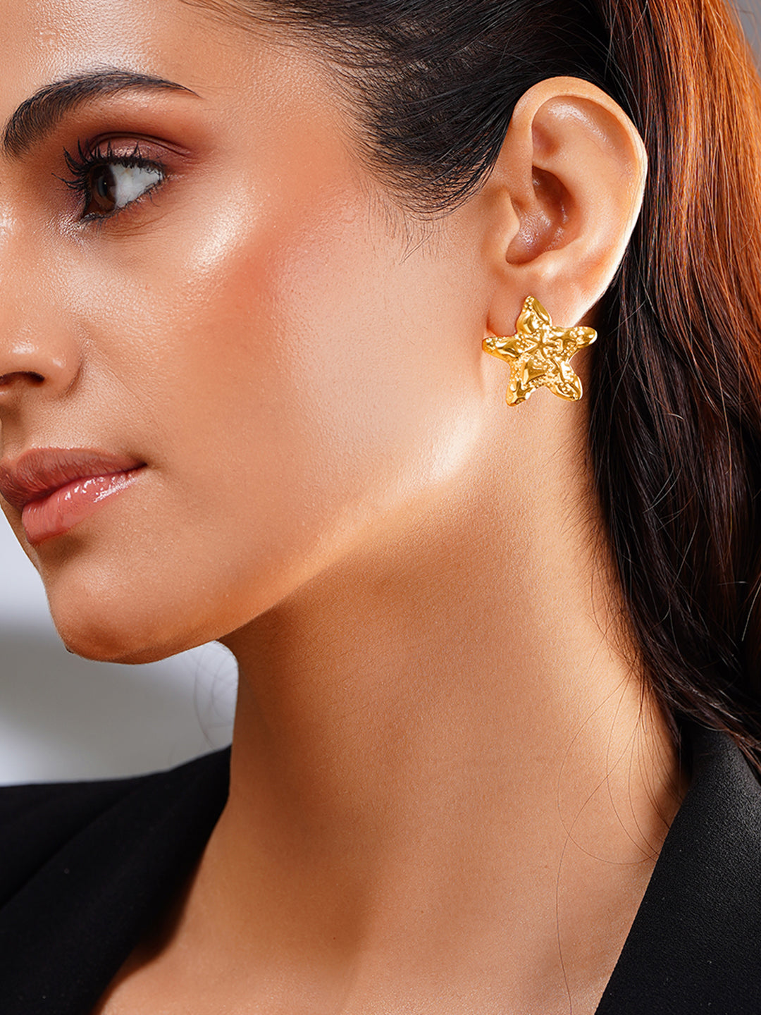 Demi Fine 18K Gold Plated Stainless steel Seaside Glow Star Studs Earrings Length - 2.5 cm