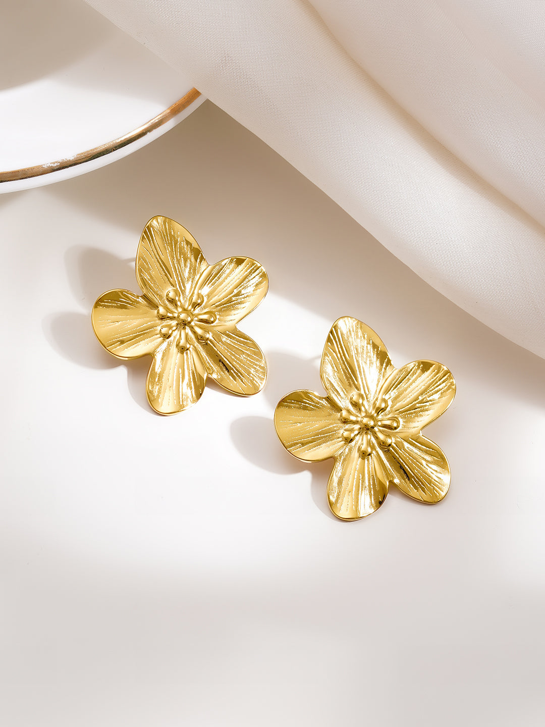 Demi Fine 18K Gold Plated Stainless steel Fresh Bloom Statement Stud Earrings Length - 3 cm