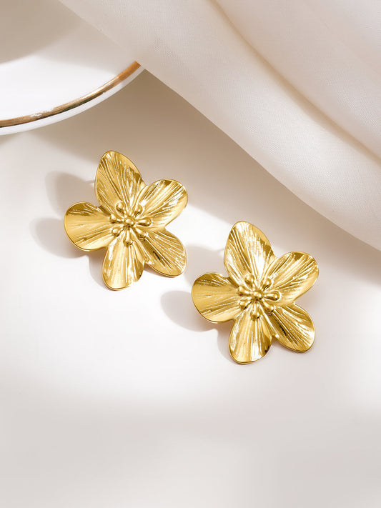 Demi Fine 18K Gold Plated Stainless steel Fresh Bloom Statement Stud Earrings Length - 3 cm