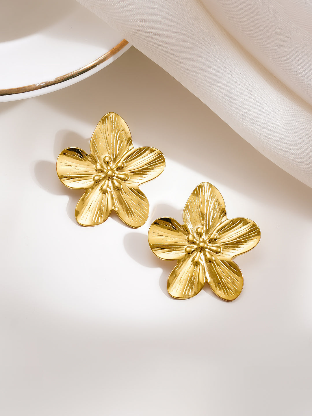 Demi Fine 18K Gold Plated Stainless steel Fresh Bloom Statement Stud Earrings Length - 3 cm