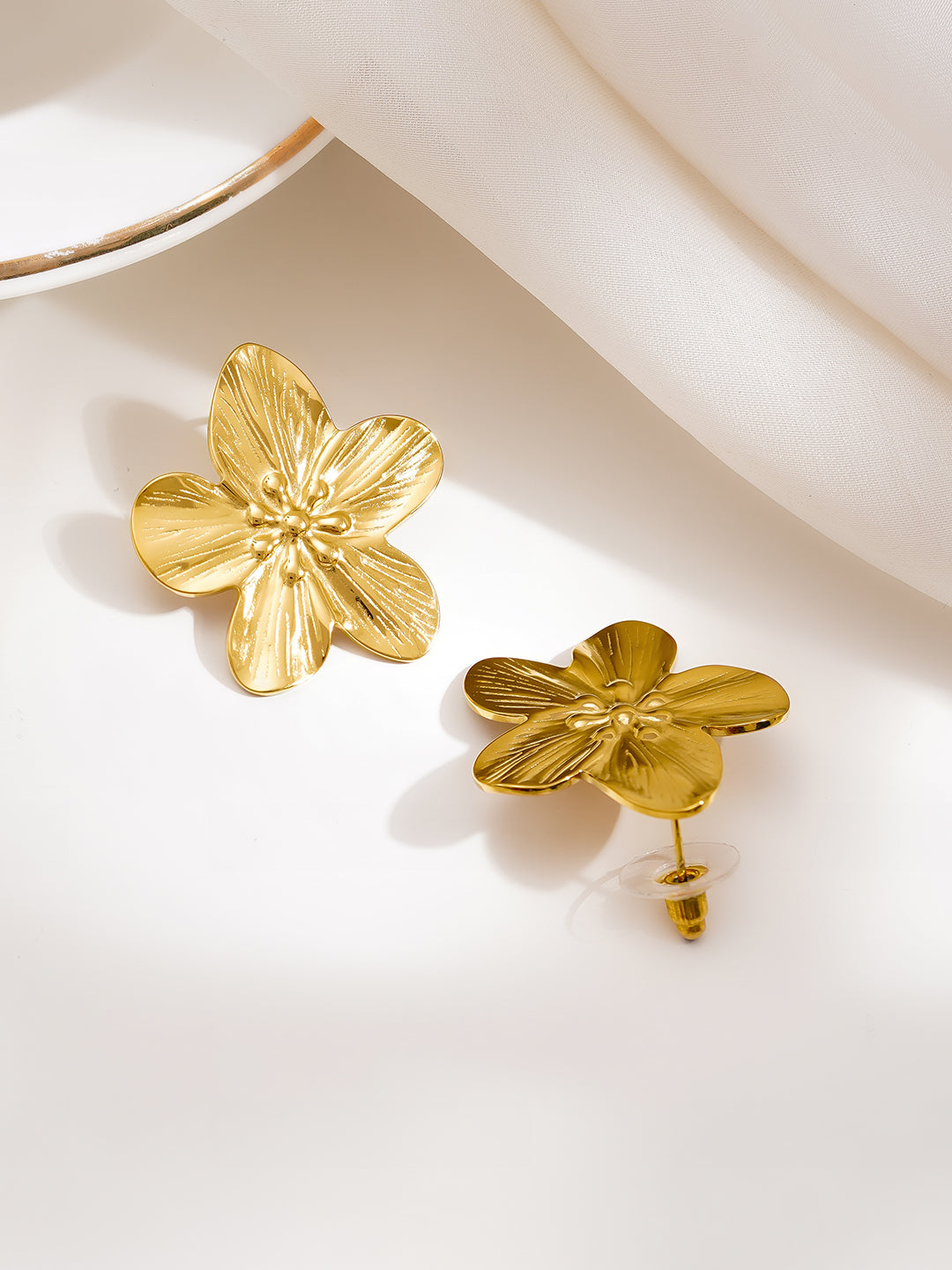 Demi Fine 18K Gold Plated Stainless steel Fresh Bloom Statement Stud Earrings Length - 3 cm
