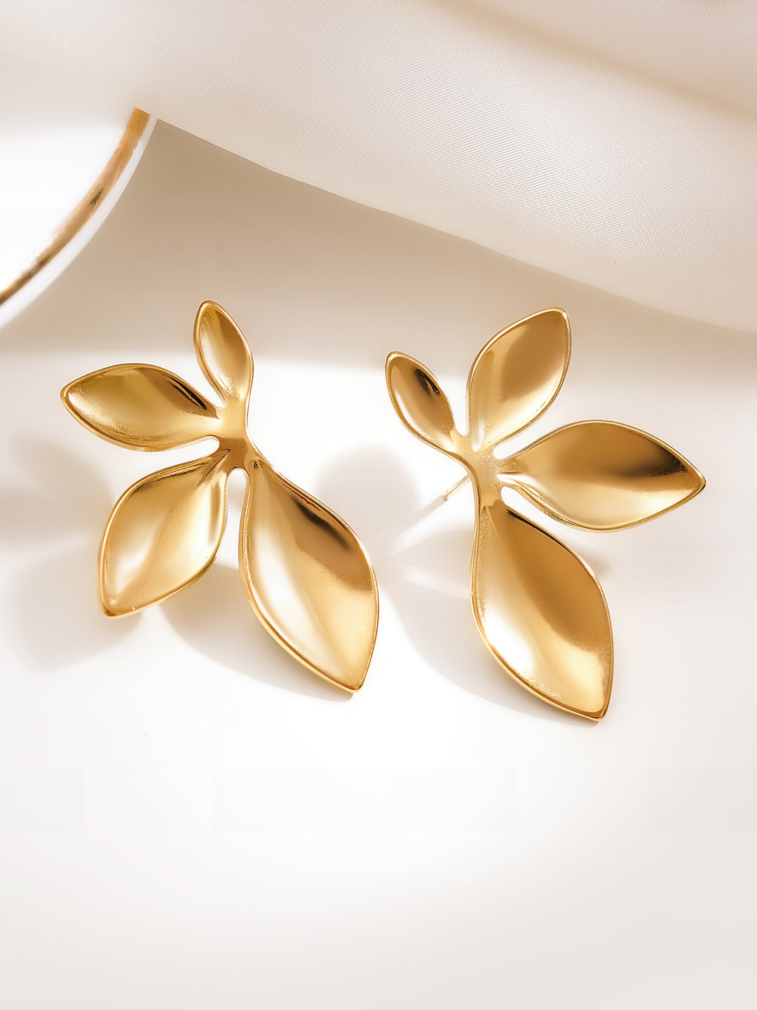 Demi Fine 18K Gold Plated Stainless steel Golden Petals In Motion Studs Earrings Length - 3.4 cm