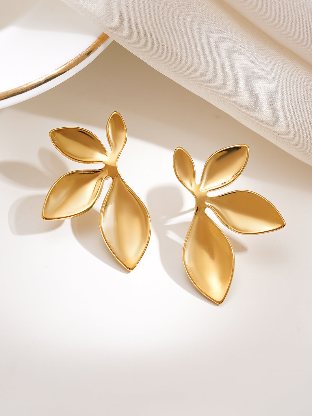 Demi Fine 18K Gold Plated Stainless steel Golden Petals In Motion Studs Earrings Length - 3.4 cm