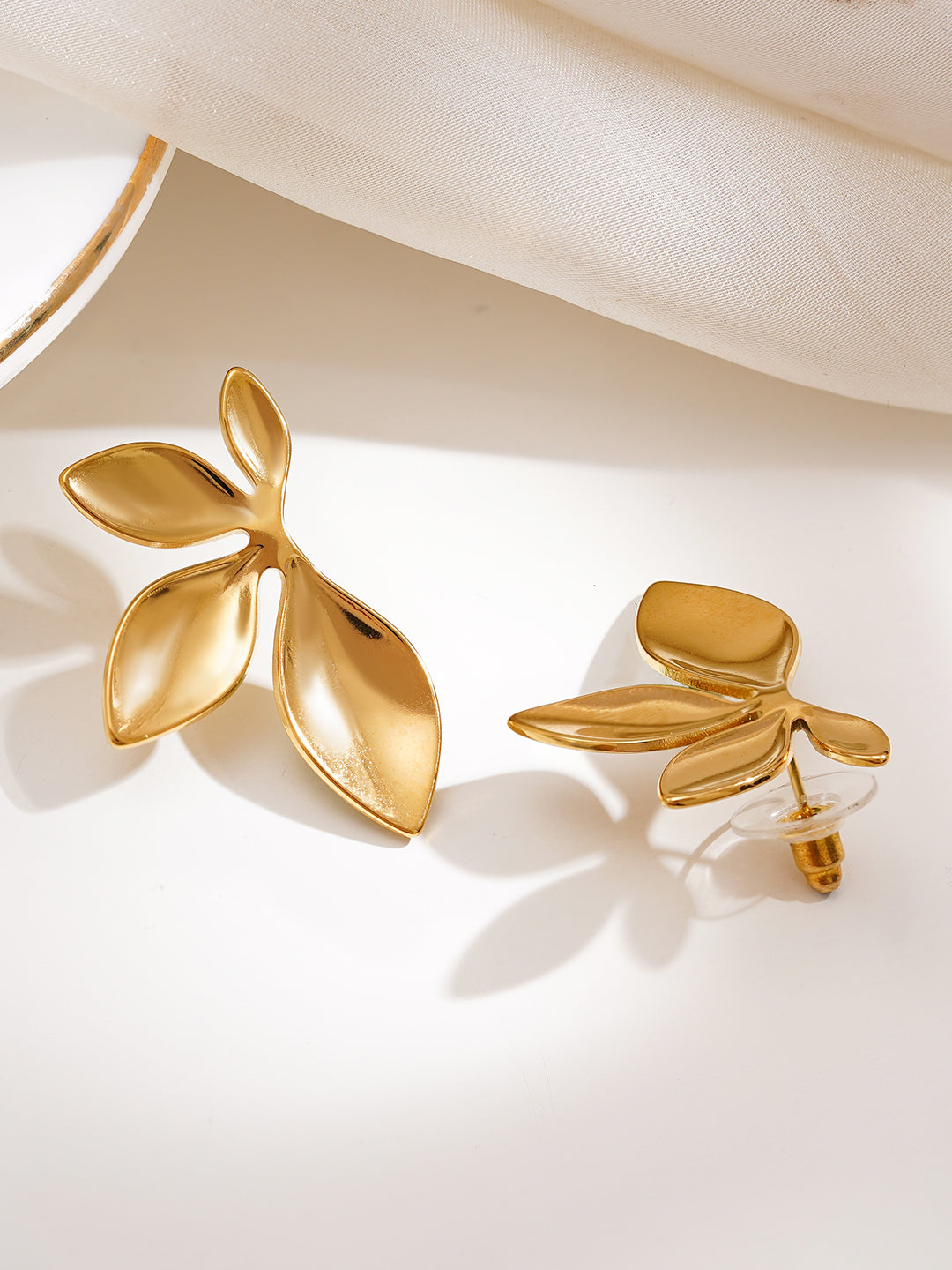 Demi Fine 18K Gold Plated Stainless steel Golden Petals In Motion Studs Earrings Length - 3.4 cm