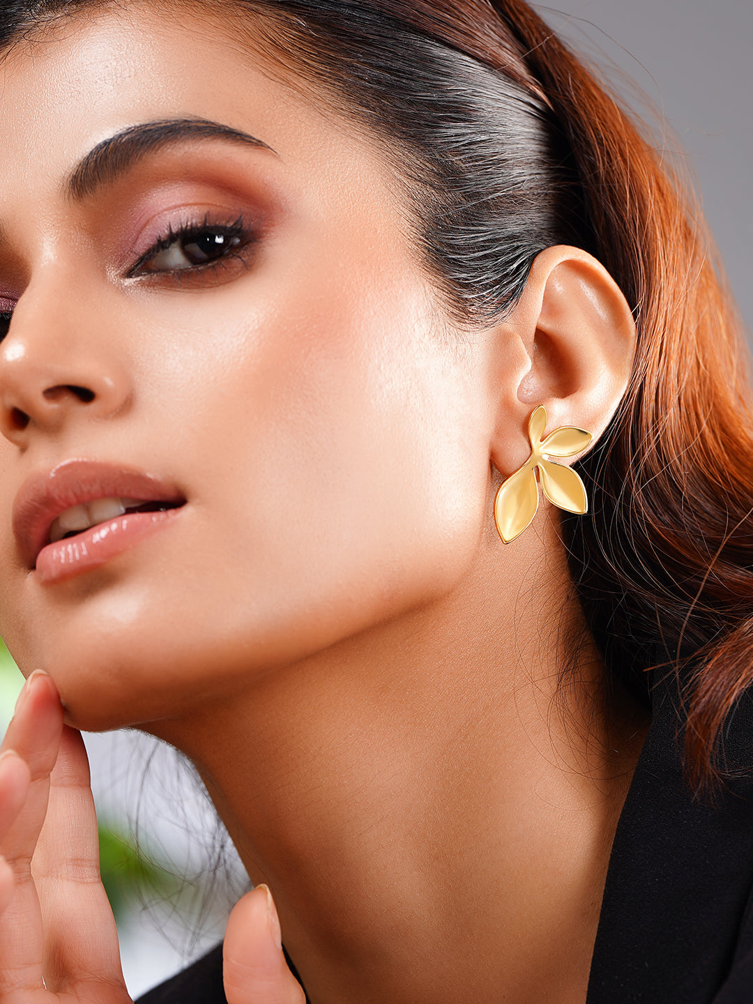 Demi Fine 18K Gold Plated Stainless steel Golden Petals In Motion Studs Earrings Length - 3.4 cm