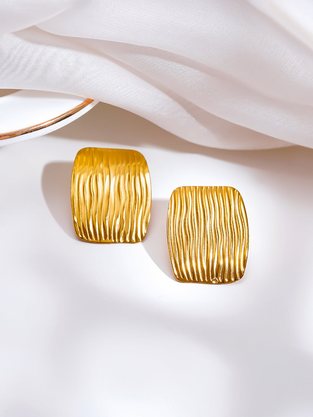 Demi Fine 18K Gold Plated Stainless steel Hammered Muse Statement Studs Earrings Length - 3 cm