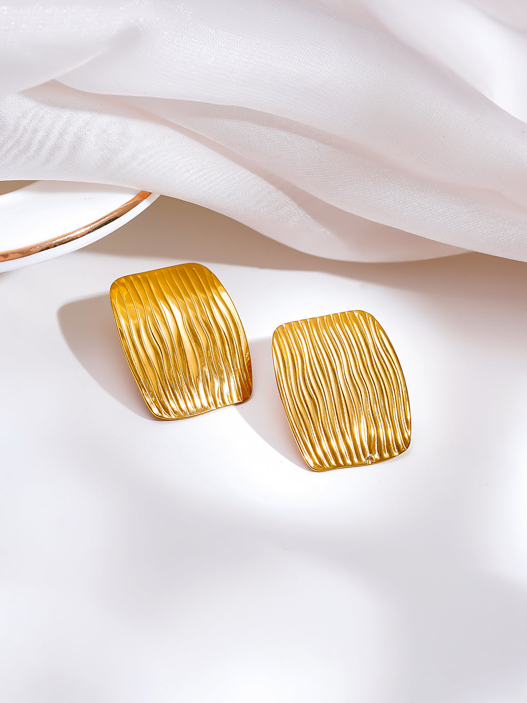 Demi Fine 18K Gold Plated Stainless steel Hammered Muse Statement Studs Earrings Length - 3 cm