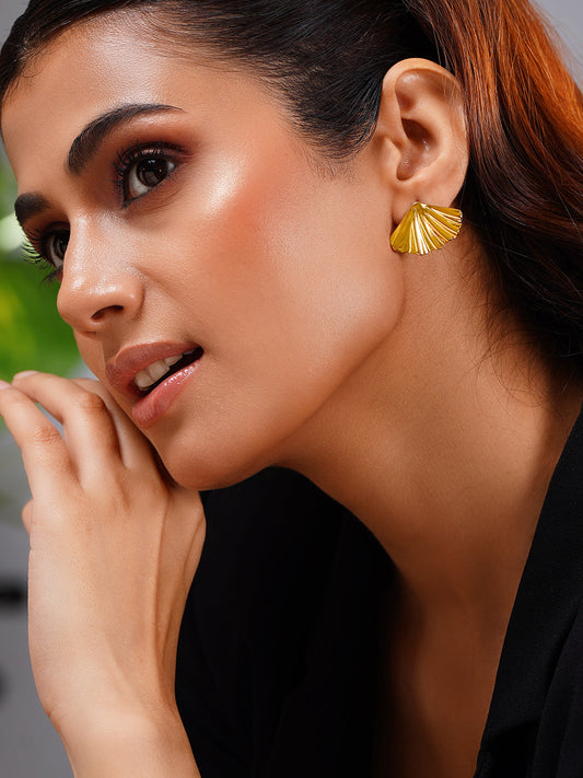 Demi Fine 18K Gold Plated Stainless steel Seaside Glow Statement Studs Earrings Length - 1.9 cm