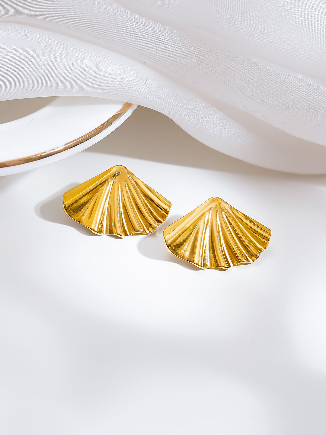 Demi Fine 18K Gold Plated Stainless steel Seaside Glow Statement Studs Earrings Length - 1.9 cm
