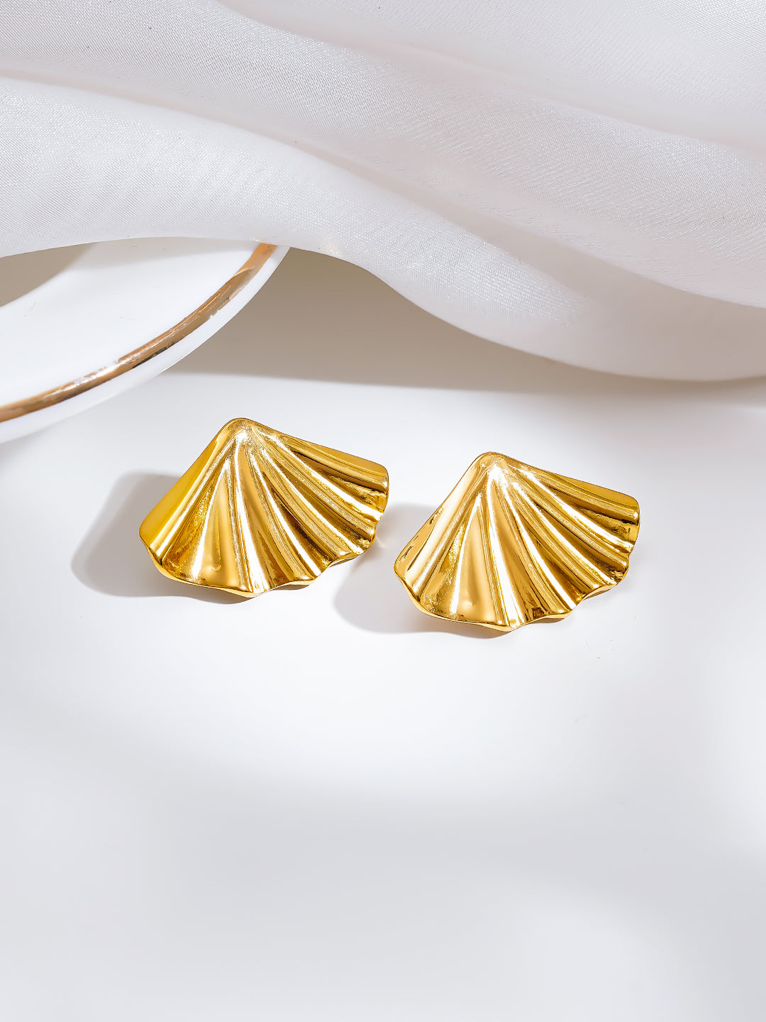 Demi Fine 18K Gold Plated Stainless steel Seaside Glow Statement Studs Earrings Length - 1.9 cm