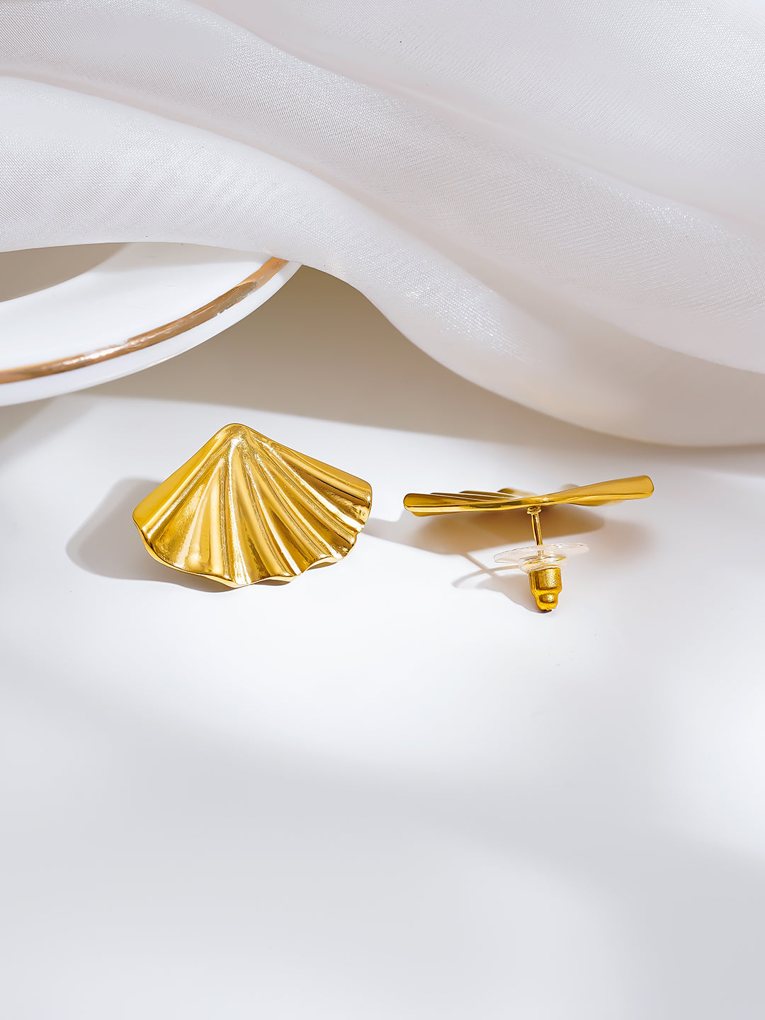 Demi Fine 18K Gold Plated Stainless steel Seaside Glow Statement Studs Earrings Length - 1.9 cm