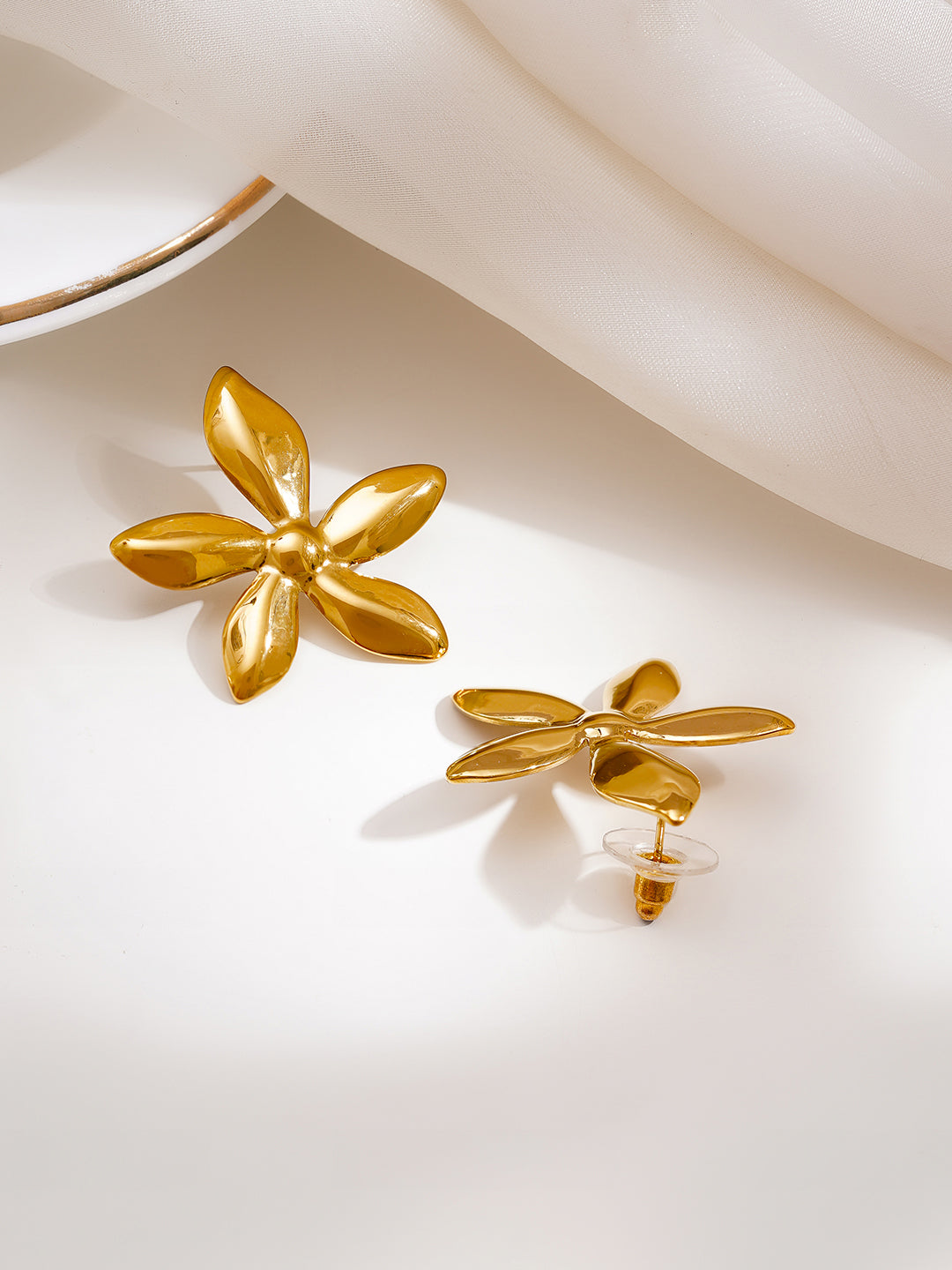 Demi Fine 18K Gold Plated Stainless steel Flower Petal Statement Stud Earrings Length - 3.3 cm