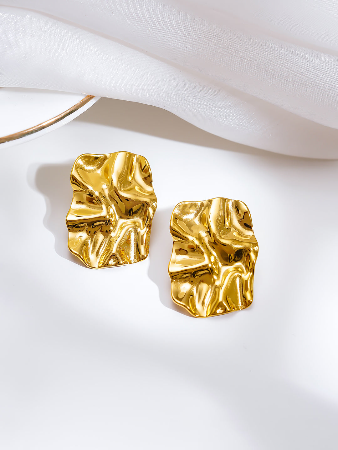 Demi Fine 18K Gold Plated Stainless steel Golden Crush Statement Studs Earrings Length - 3 cm