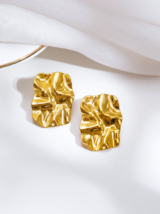 Demi Fine 18K Gold Plated Stainless steel Golden Crush Statement Studs Earrings Length - 3 cm