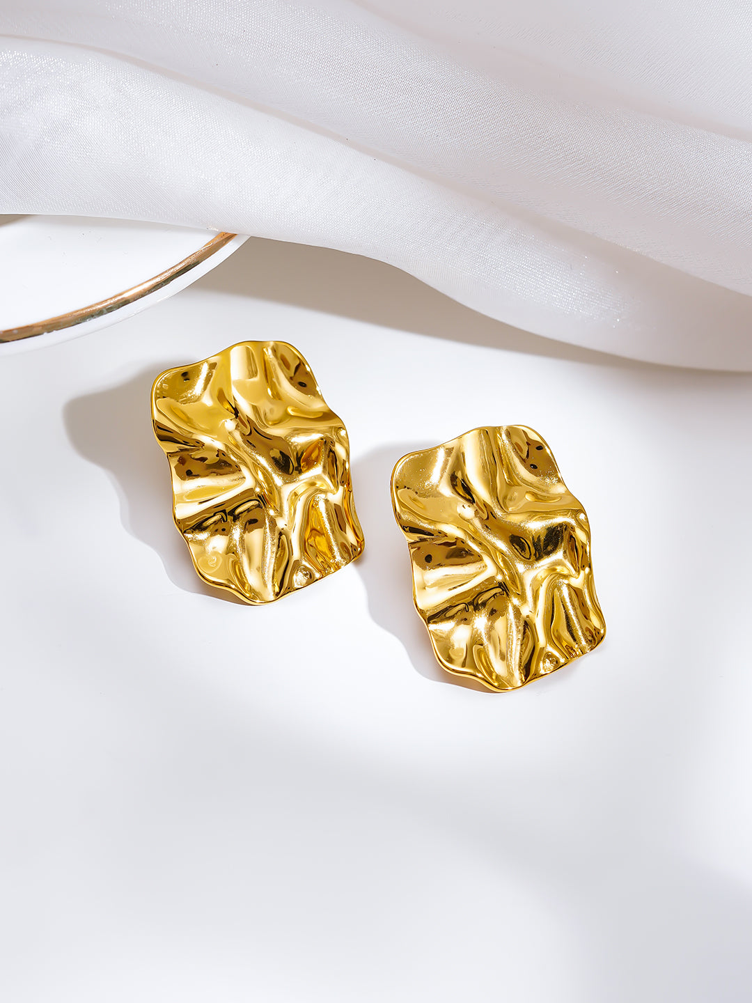 Demi Fine 18K Gold Plated Stainless steel Golden Crush Statement Studs Earrings Length - 3 cm
