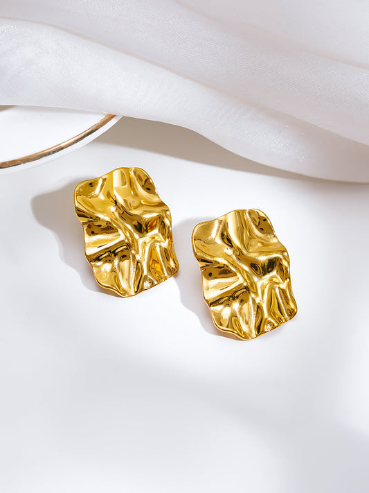 Demi Fine 18K Gold Plated Stainless steel Golden Crush Statement Studs Earrings Length - 3 cm