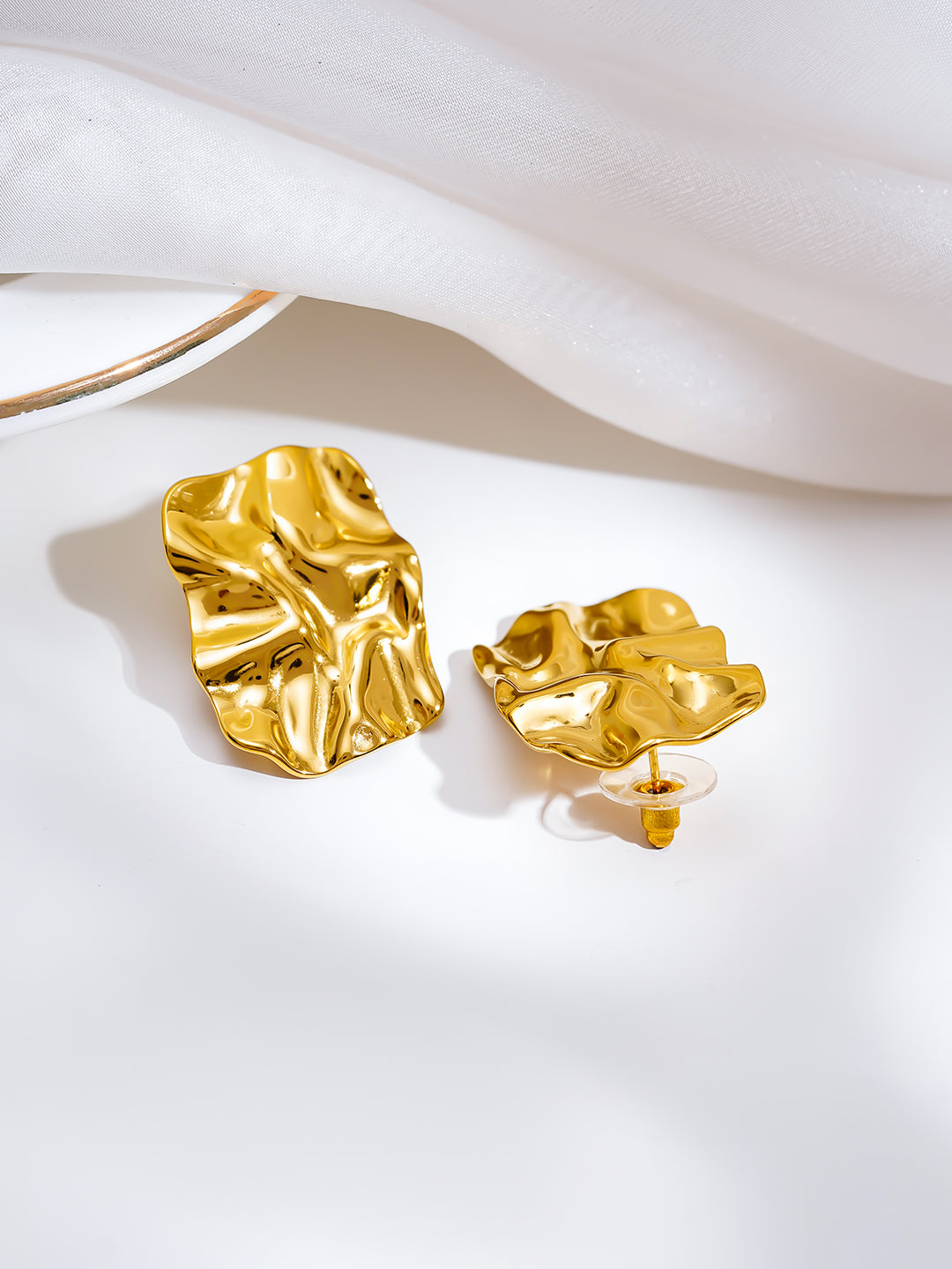 Demi Fine 18K Gold Plated Stainless steel Golden Crush Statement Studs Earrings Length - 3 cm