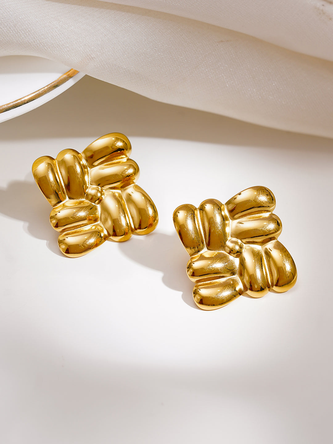 Demi Fine 18K Gold Plated Stainless steel Golden Charm Statement Studs Earrings Length - 3 cm