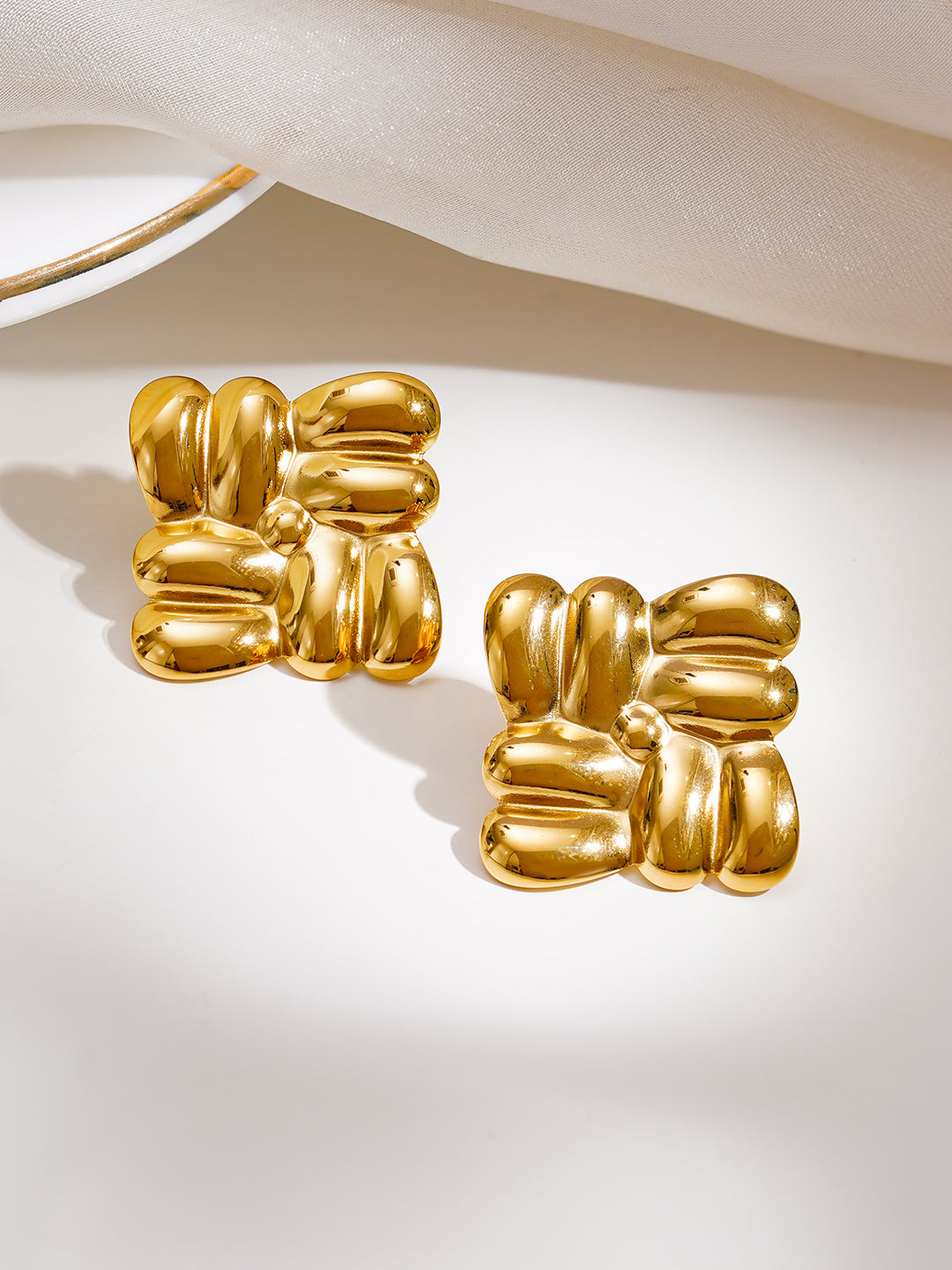 Demi Fine 18K Gold Plated Stainless steel Golden Charm Statement Studs Earrings Length - 3 cm