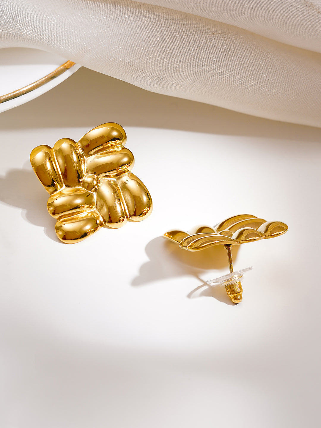 Demi Fine 18K Gold Plated Stainless steel Golden Charm Statement Studs Earrings Length - 3 cm