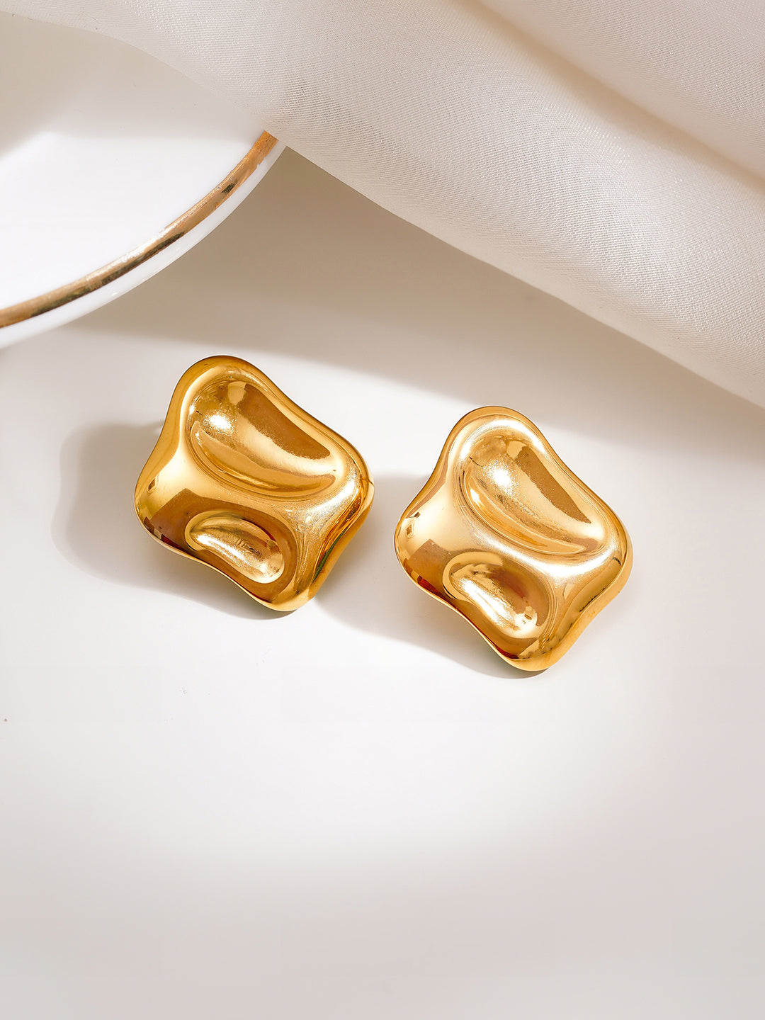 Demi Fine 18K Gold Plated Stainless steel Sculpted Square Statement Studs Length - 2.3 cm