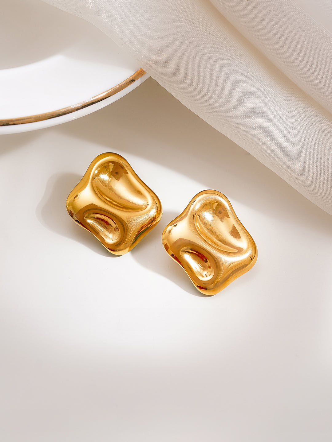 Demi Fine 18K Gold Plated Stainless steel Sculpted Square Statement Studs Length - 2.3 cm
