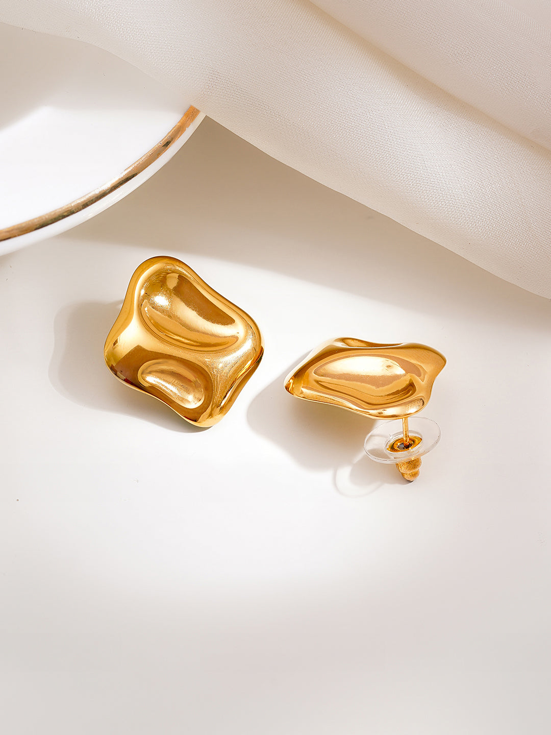 Demi Fine 18K Gold Plated Stainless steel Sculpted Square Statement Studs Length - 2.3 cm