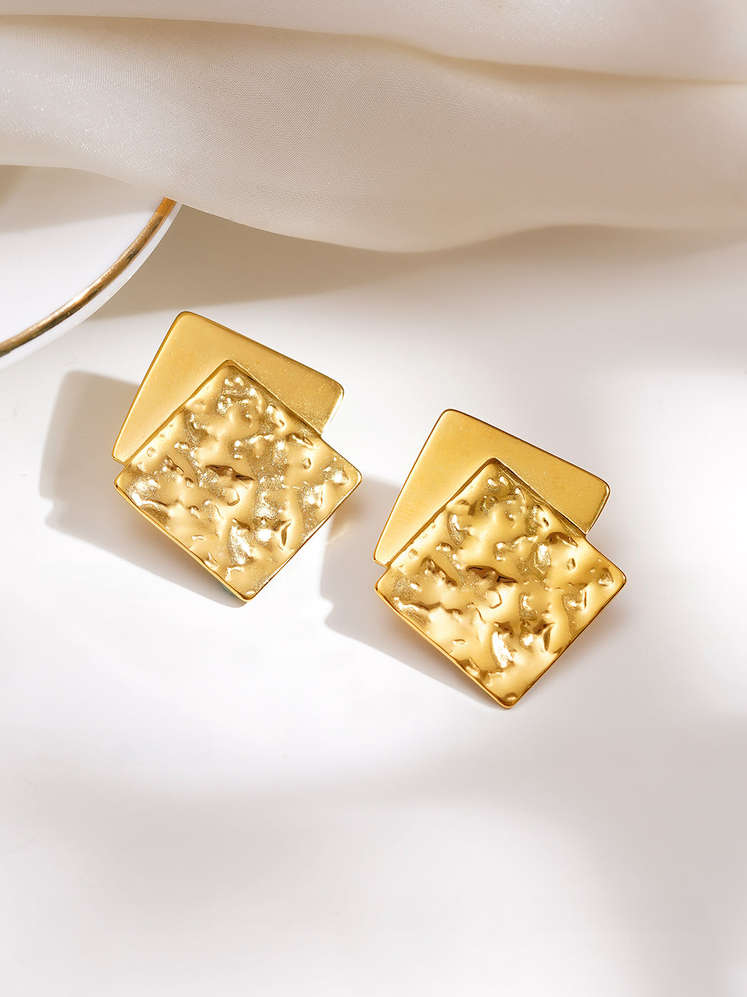 Demi Fine 18K Gold Plated Stainless steel Dual Square Statement Studs Length - 3.6 cm