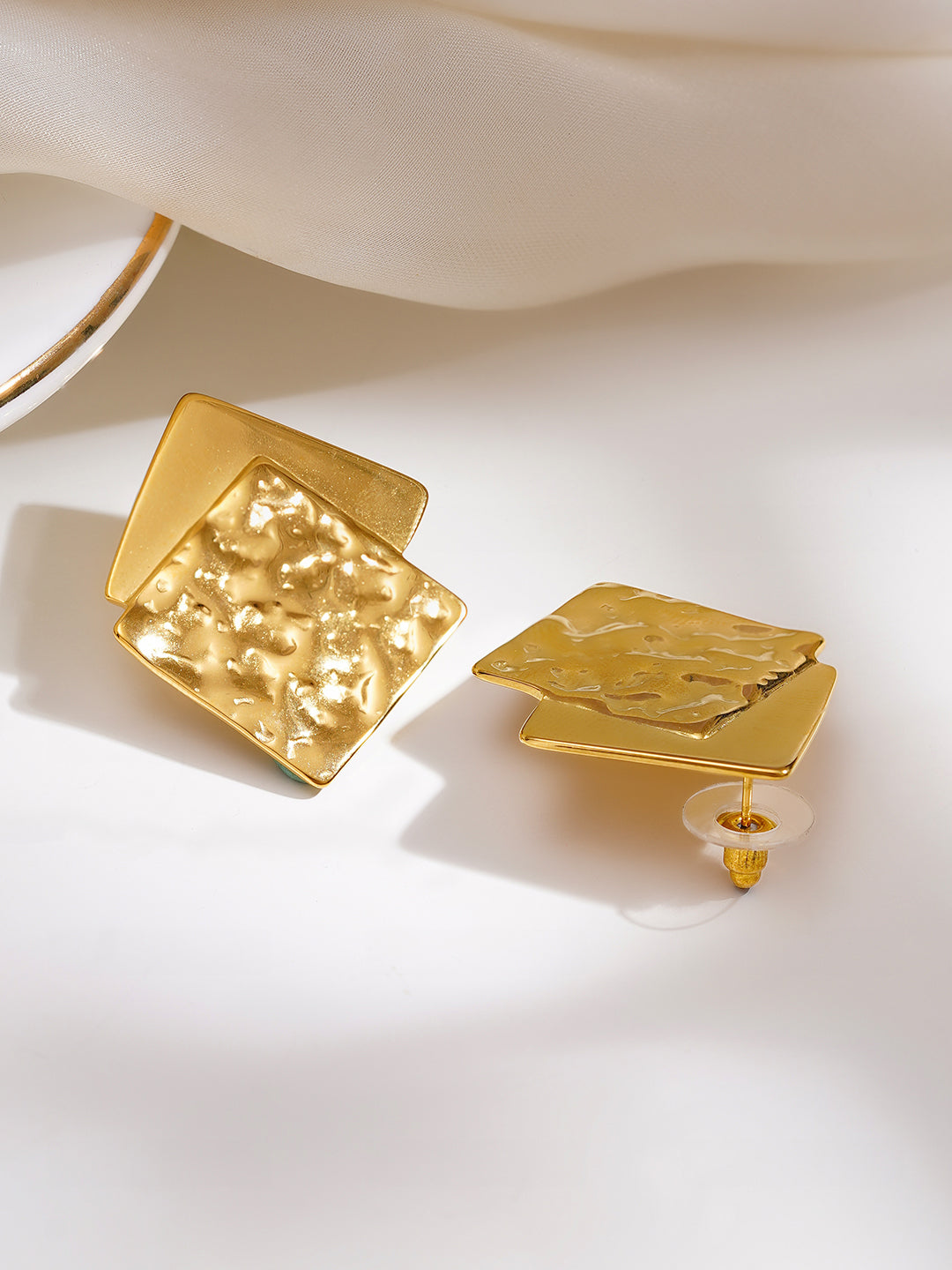 Demi Fine 18K Gold Plated Stainless steel Dual Square Statement Studs Length - 3.6 cm