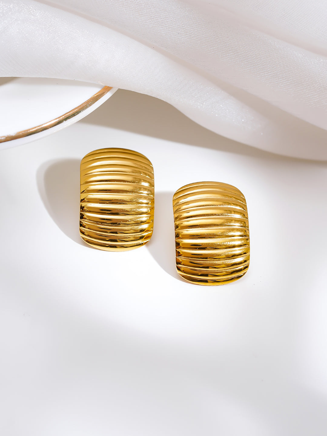 Demi Fine 18K Gold Plated Stainless steel Golden Wave Stud Earrings Length - 2.5 cm