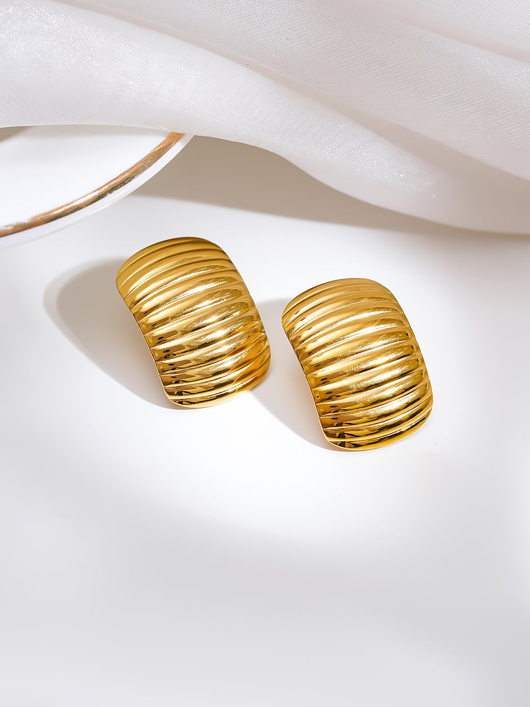 Demi Fine 18K Gold Plated Stainless steel Golden Wave Stud Earrings Length - 2.5 cm