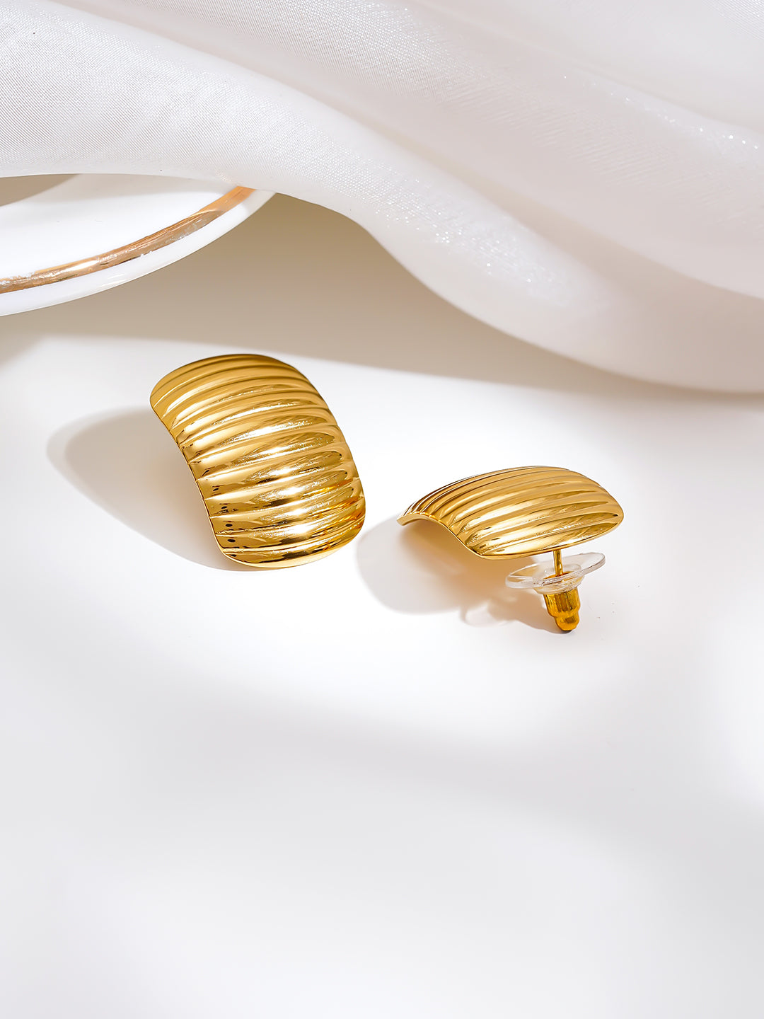 Demi Fine 18K Gold Plated Stainless steel Golden Wave Stud Earrings Length - 2.5 cm