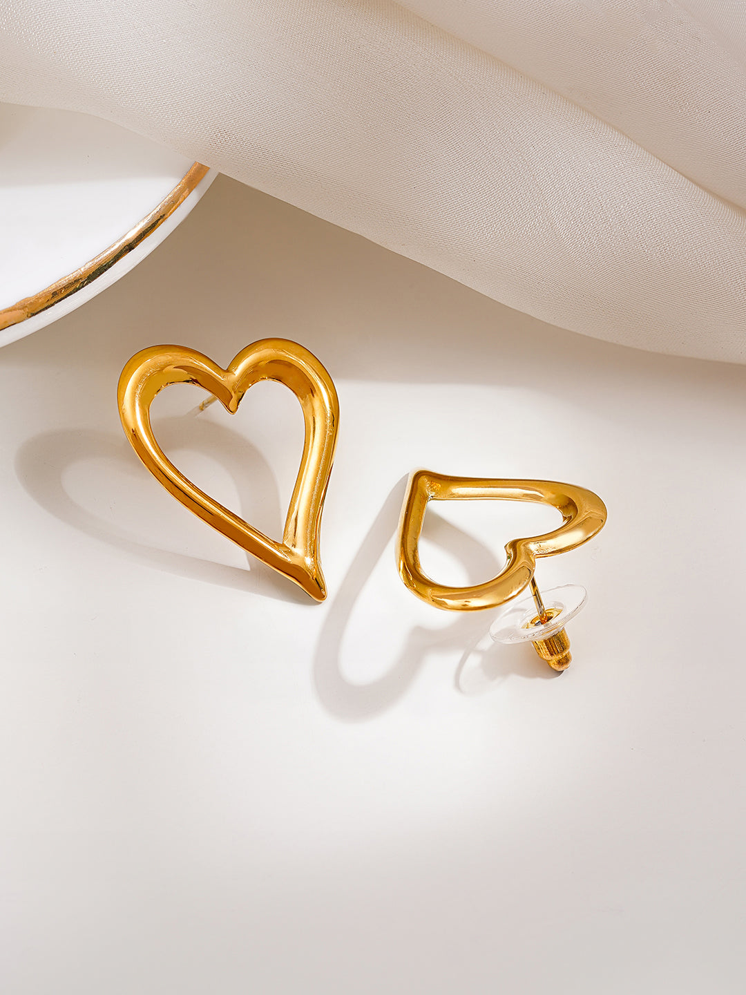 Demi Fine 18K Gold Plated Stainless steel Heart Outline Statement Studs Length - 3 cm