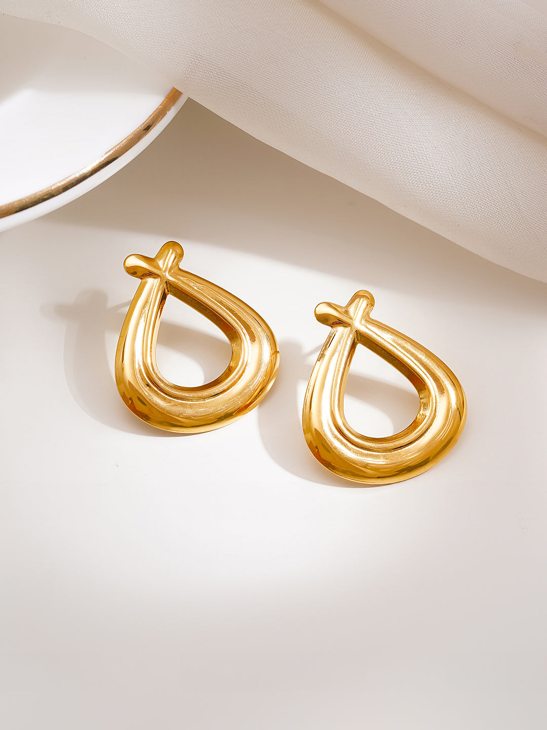 Demi Fine 18K Gold Plated Stainless steel Twisted Teardrop Statement Stud Earrings Length - 2.5 cm