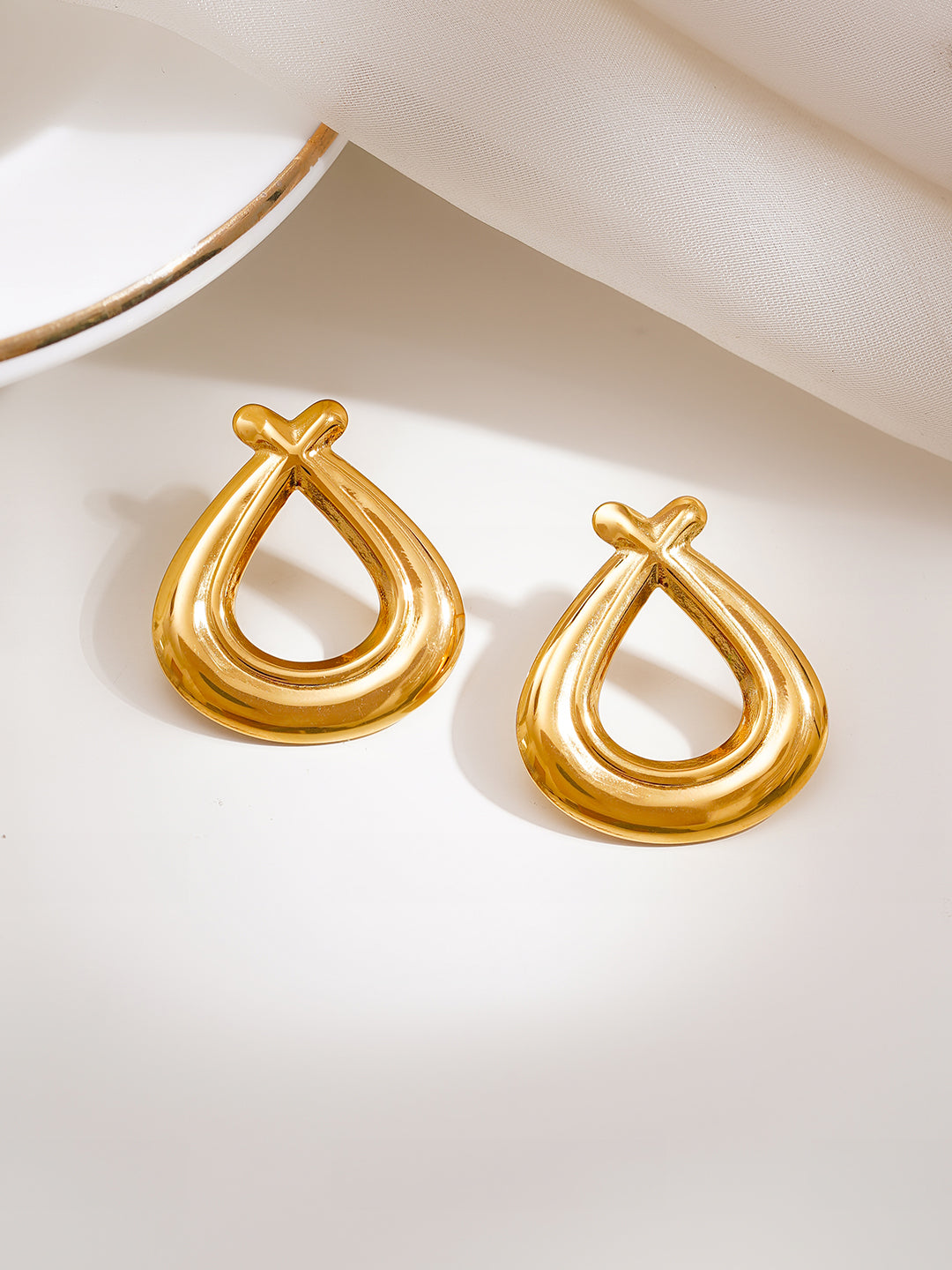 Demi Fine 18K Gold Plated Stainless steel Twisted Teardrop Statement Stud Earrings Length - 2.5 cm