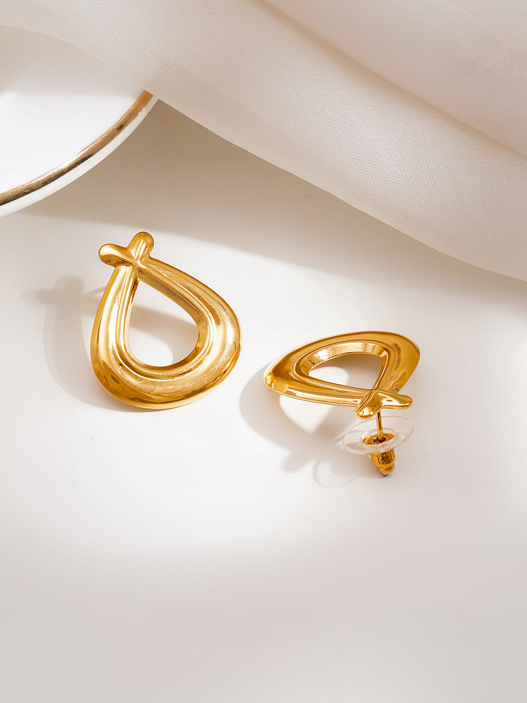 Demi Fine 18K Gold Plated Stainless steel Twisted Teardrop Statement Stud Earrings Length - 2.5 cm