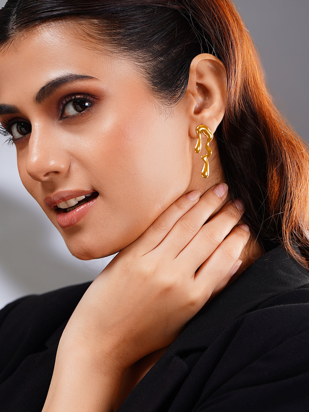 Demi Fine 18K Gold Plated Stainless steel Molten Glow Drop Earrings Length - 3.8 cm