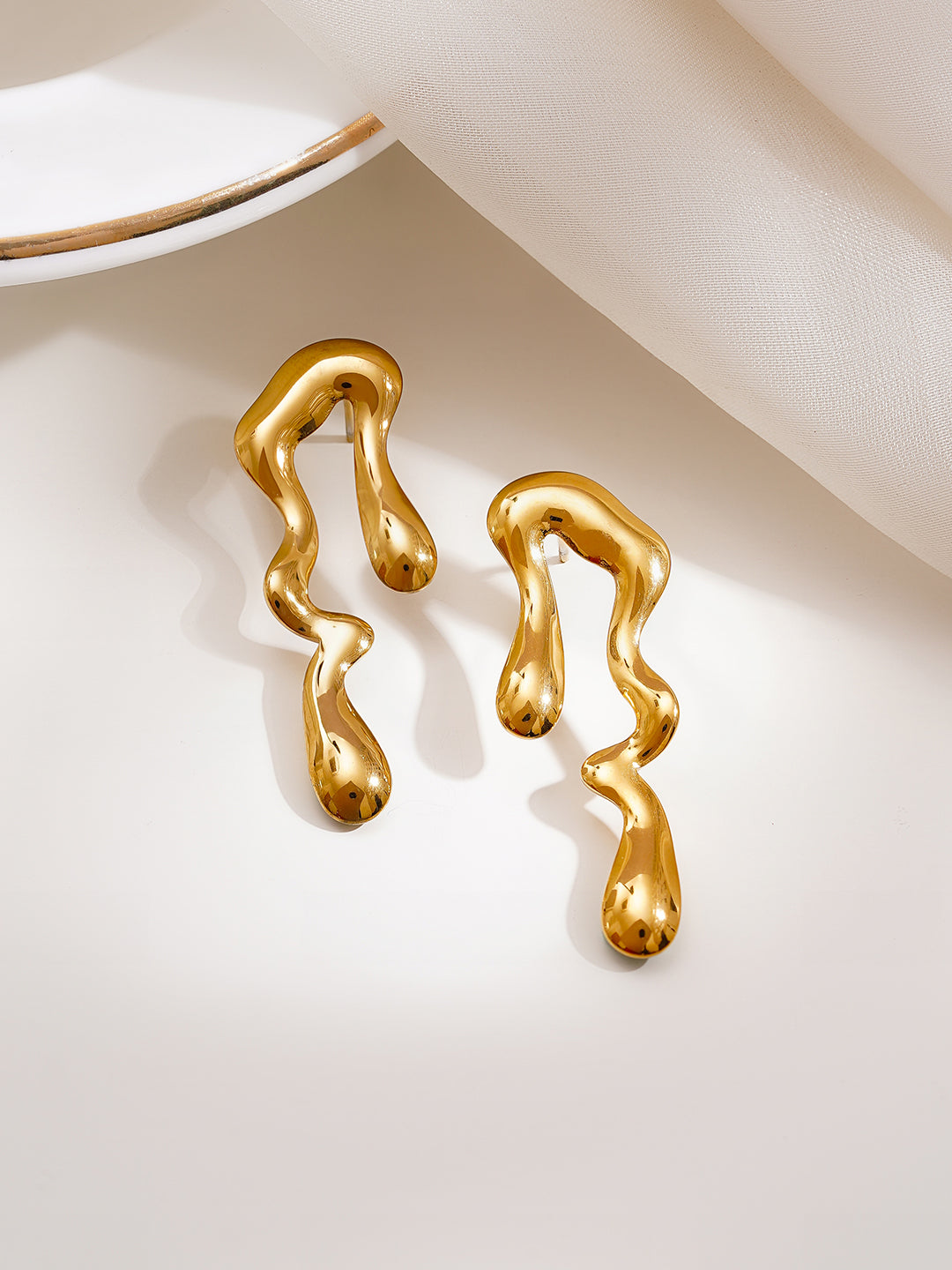 Demi Fine 18K Gold Plated Stainless steel Molten Glow Drop Earrings Length - 3.8 cm