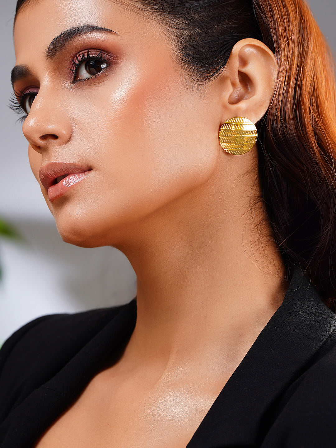 Demi Fine 18K Gold Plated Stainless steel Everyday Statement Studs Earrings Length - 2.4 cm