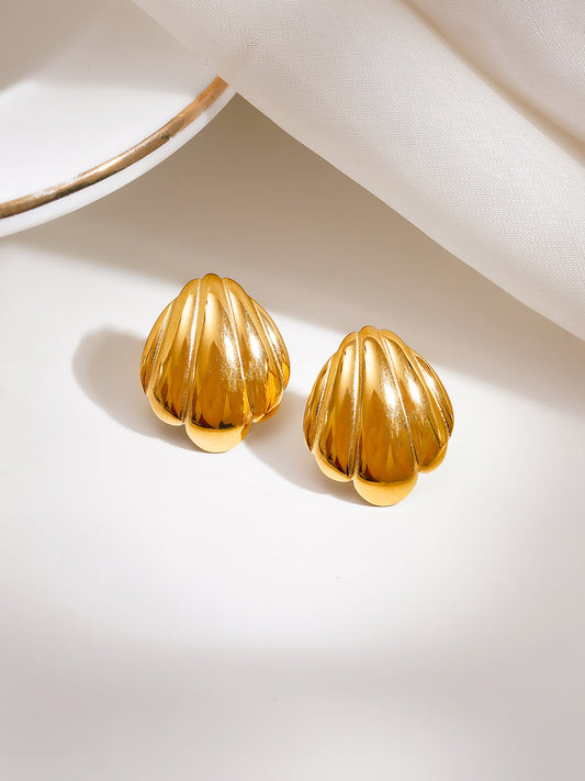 Demi Fine 18K Gold Plated Stainless steel Shell Curve Stud Earrings Length - 1.8 cm