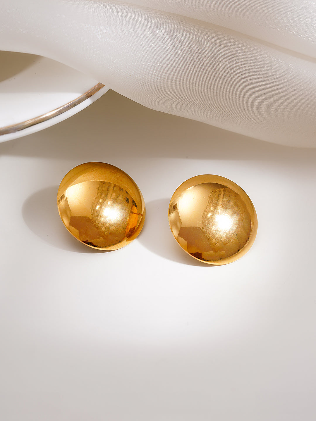 Demi Fine 18K Gold Plated Stainless steel Bold Dome Oversized Studs Earrings Length - 2.1 cm