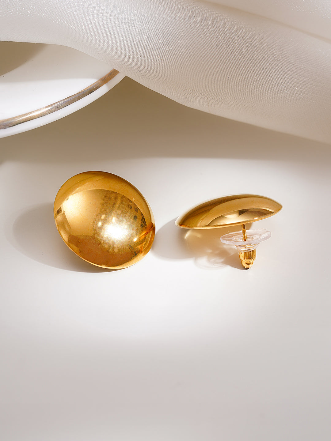 Demi Fine 18K Gold Plated Stainless steel Bold Dome Oversized Studs Earrings Length - 2.1 cm
