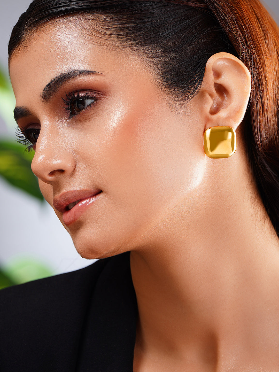 Demi Fine 18K Gold Plated Stainless steel Pillow Dome Stud Earrings Length - 2.2 cm