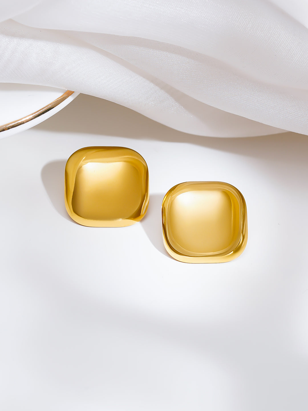 Demi Fine 18K Gold Plated Stainless steel Pillow Dome Stud Earrings Length - 2.2 cm