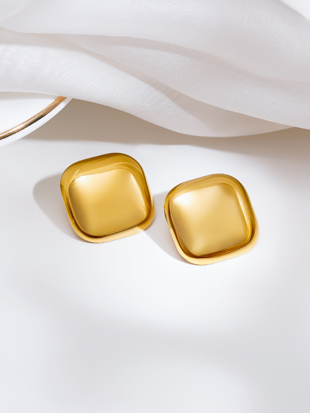 Demi Fine 18K Gold Plated Stainless steel Pillow Dome Stud Earrings Length - 2.2 cm