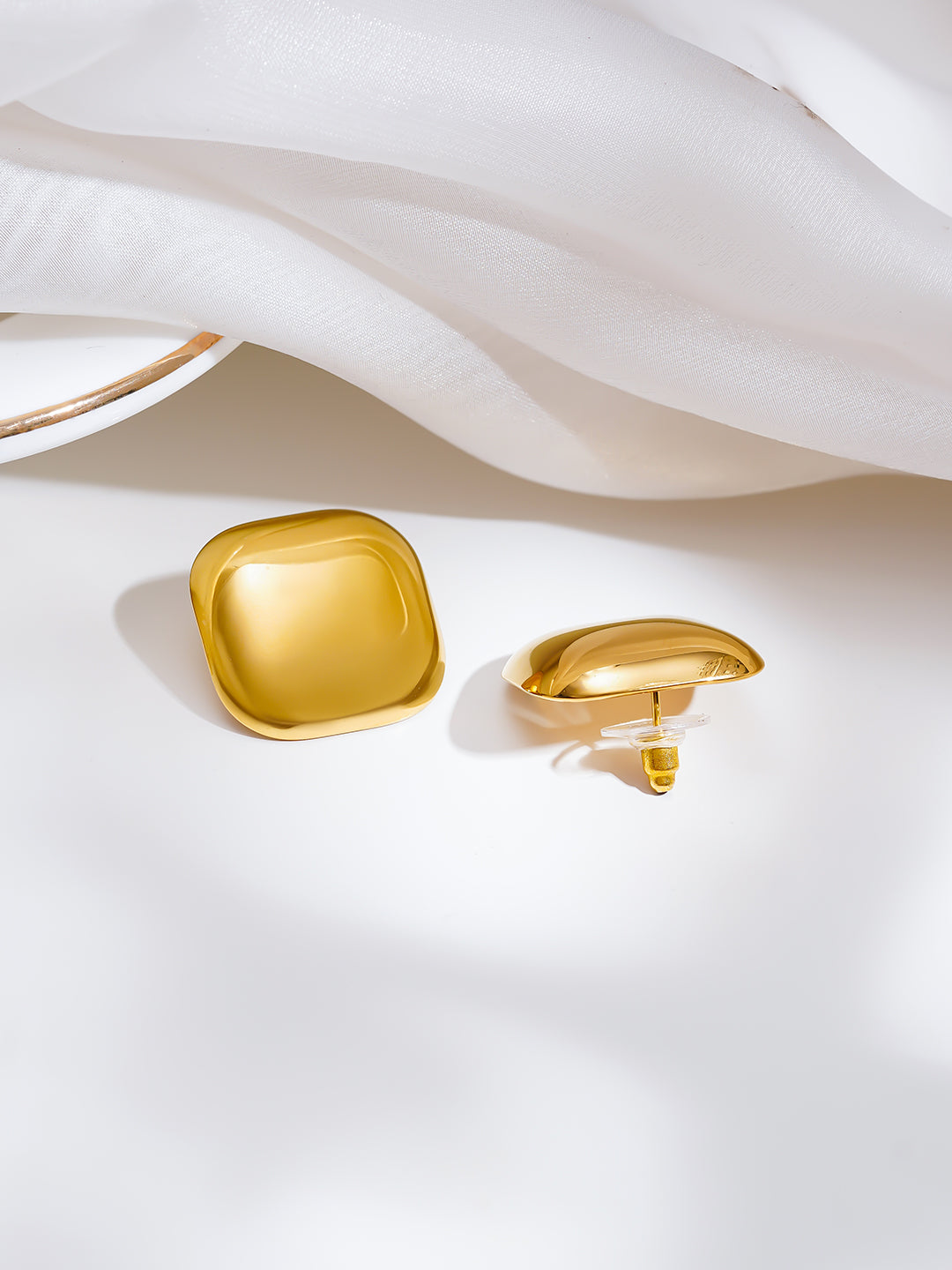 Demi Fine 18K Gold Plated Stainless steel Pillow Dome Stud Earrings Length - 2.2 cm