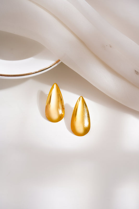 Demi Fine 18K Gold Plated Stainless steel Golden Teardrop Statement Studs Length - 3.1 cm