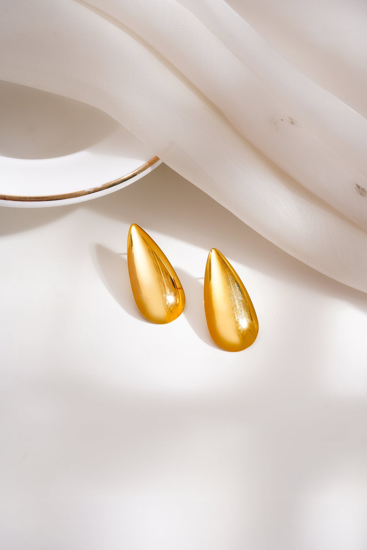 Demi Fine 18K Gold Plated Stainless steel Golden Teardrop Statement Studs Length - 3.1 cm