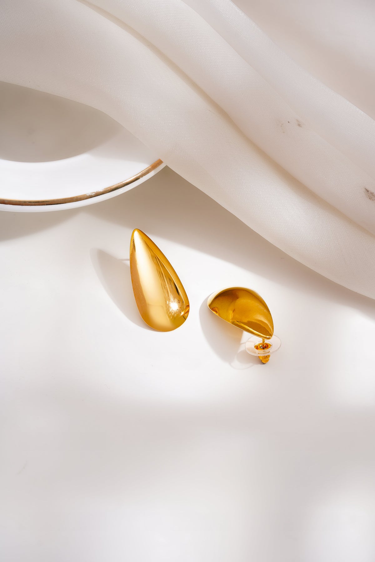 Demi Fine 18K Gold Plated Stainless steel Golden Teardrop Statement Studs Length - 3.1 cm